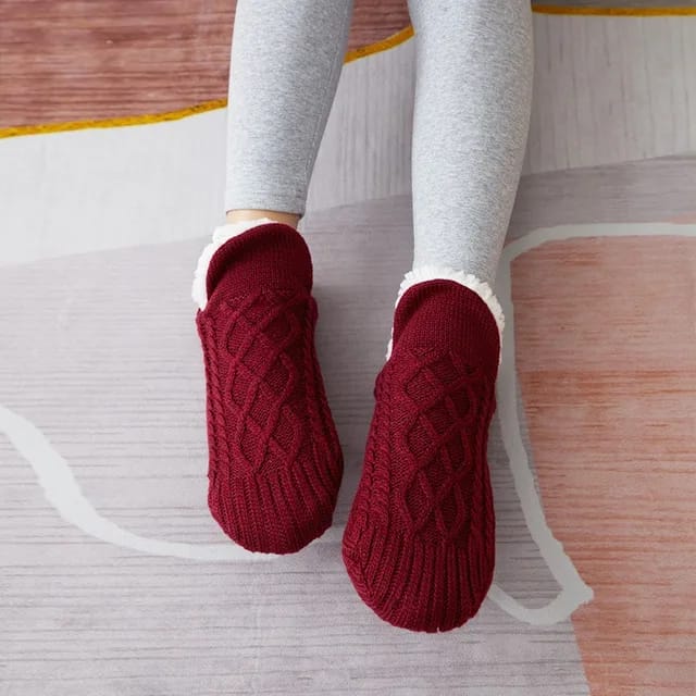 Women Mens Winter plush fleece lined short socks shoes